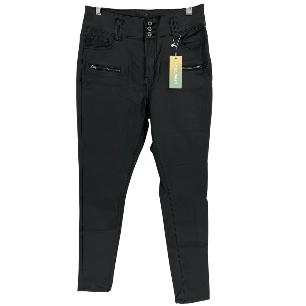 Ecupper Coated Skinny Pants Women 12 Black High Rise Faux Leather Moto Edgy NWT